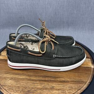 LL Bean Boat Shoes Men's 8.5 Sunwashed Canvas Green Loafers Casual
